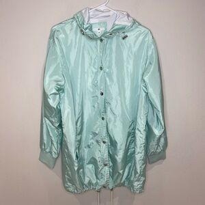 BP. Mint Green Lightweight Hooded Rain Jacket Woman’s Size‎ Small Snap Closure